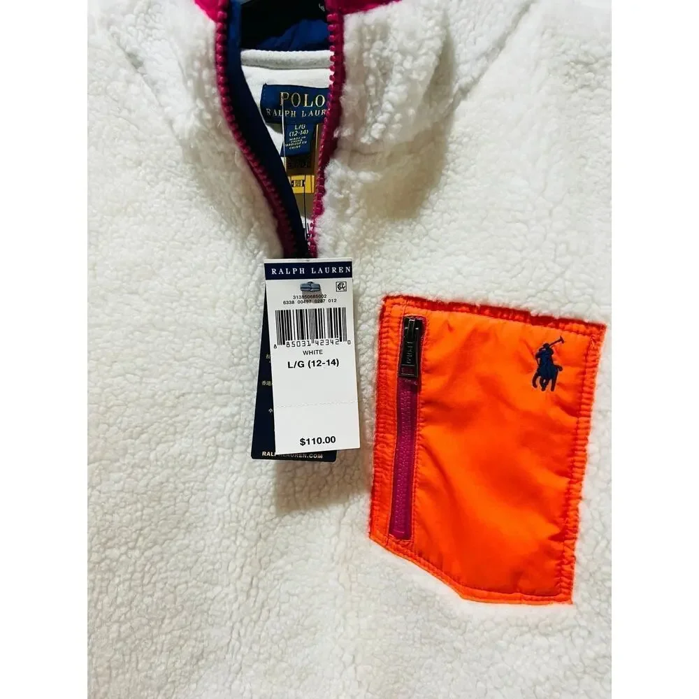 NWT❤️Polo Ralph Lauren Girls  Shearling Quarter-Zip Fleece Sweatshirt szL(12-14)